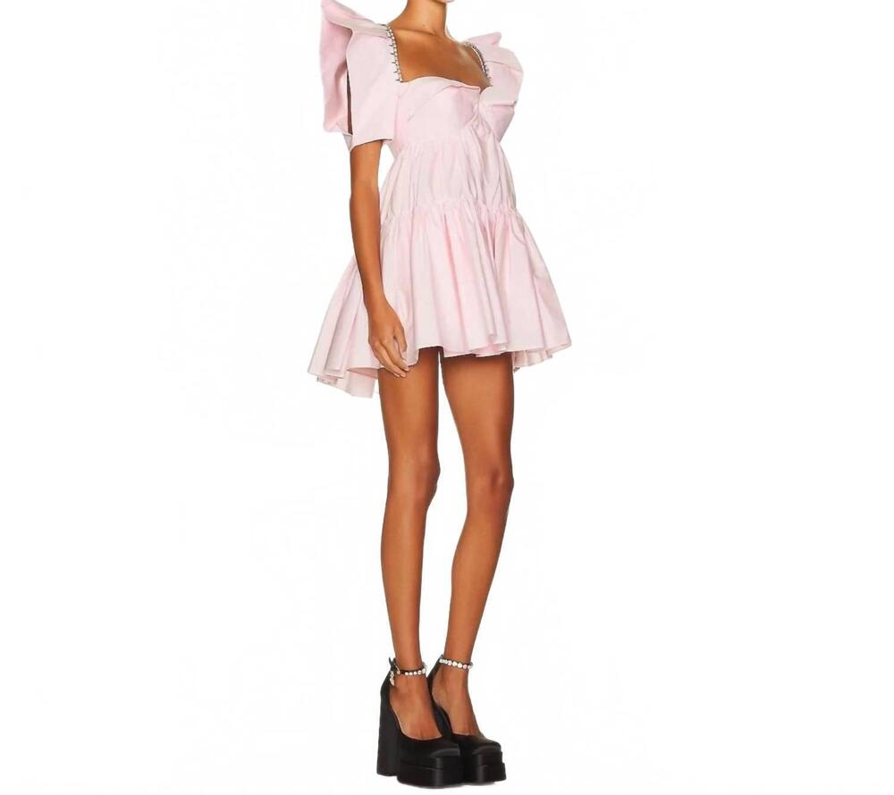 NEW AREA women's crystal trim poplin mini dress in pink